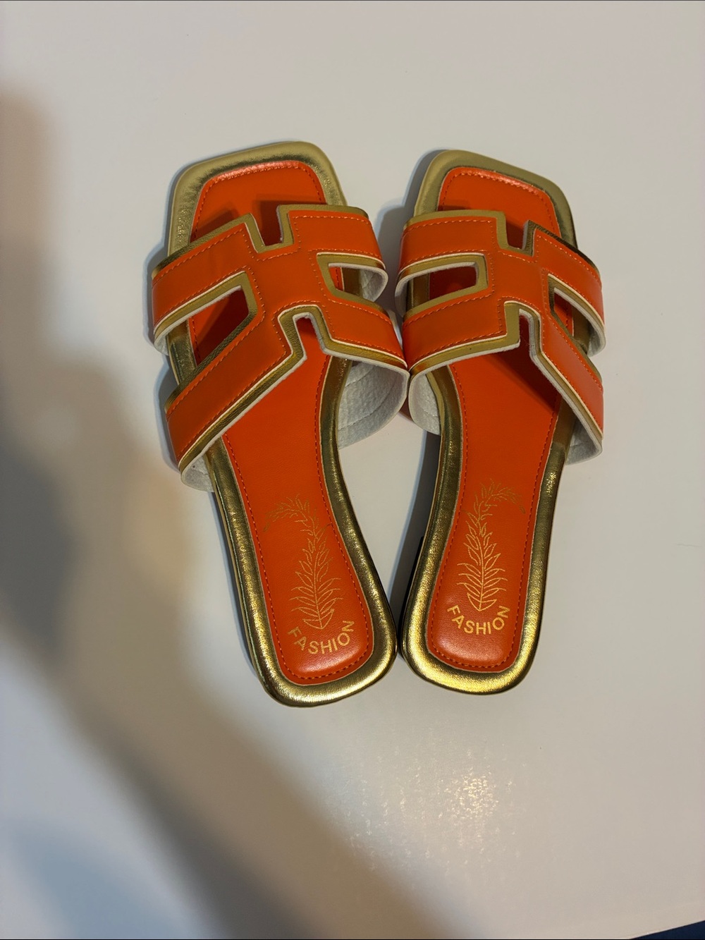 Orange and Gold Women’s Slide Sandals by Fashion